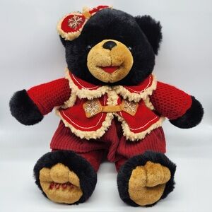 2006 Festive Black Teddy Bear W/ Red Outfit
